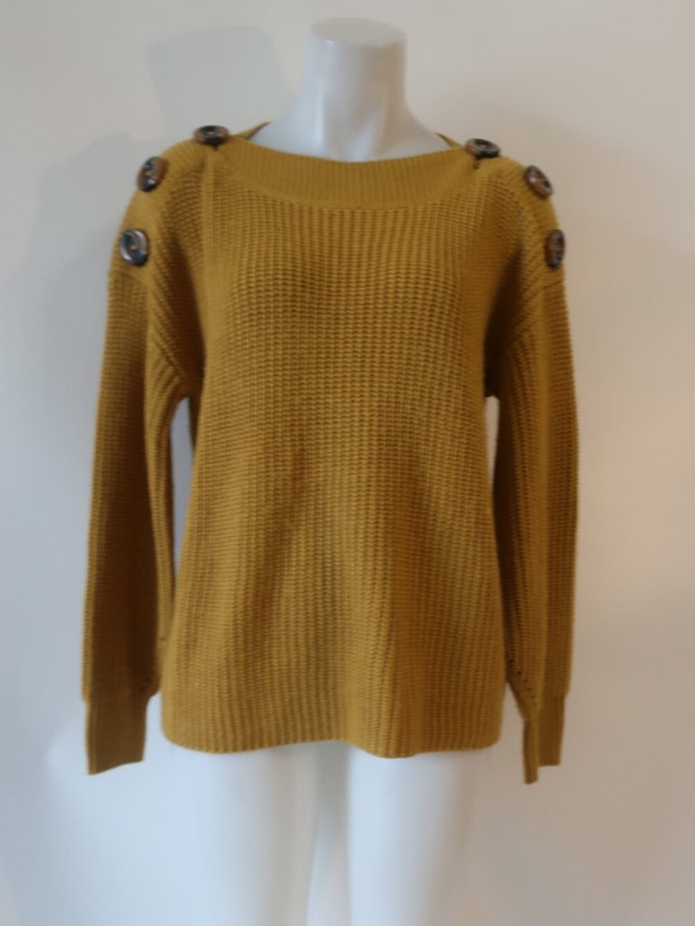 Womens Philosophy (Item-805) Mustard Button Shoulder Sweater S​ - Picture 5 of 9